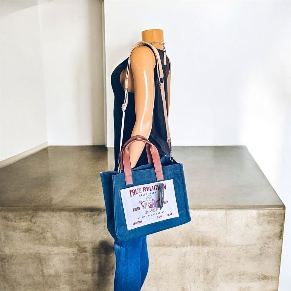 NWT Gorgeous True Religion Denim Signature Guitar Strap Crossbody Tote Bag - Picture 16 of 16